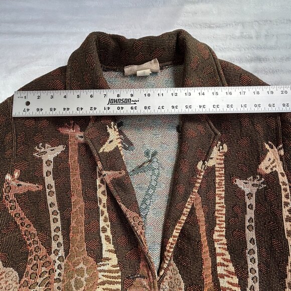 Painted Pony Women's Medium Giraffe Tapestry Cropped Blazer Jacket Brown Pockets - Picture 8 of 11